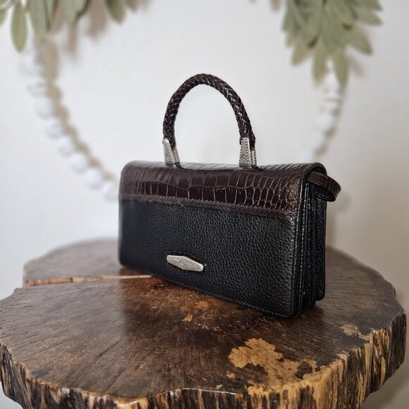 Brighton Gina Organizer Mini Crossbody Bag – Black Croc-Embossed Leather NWT - Picture 5 of 16